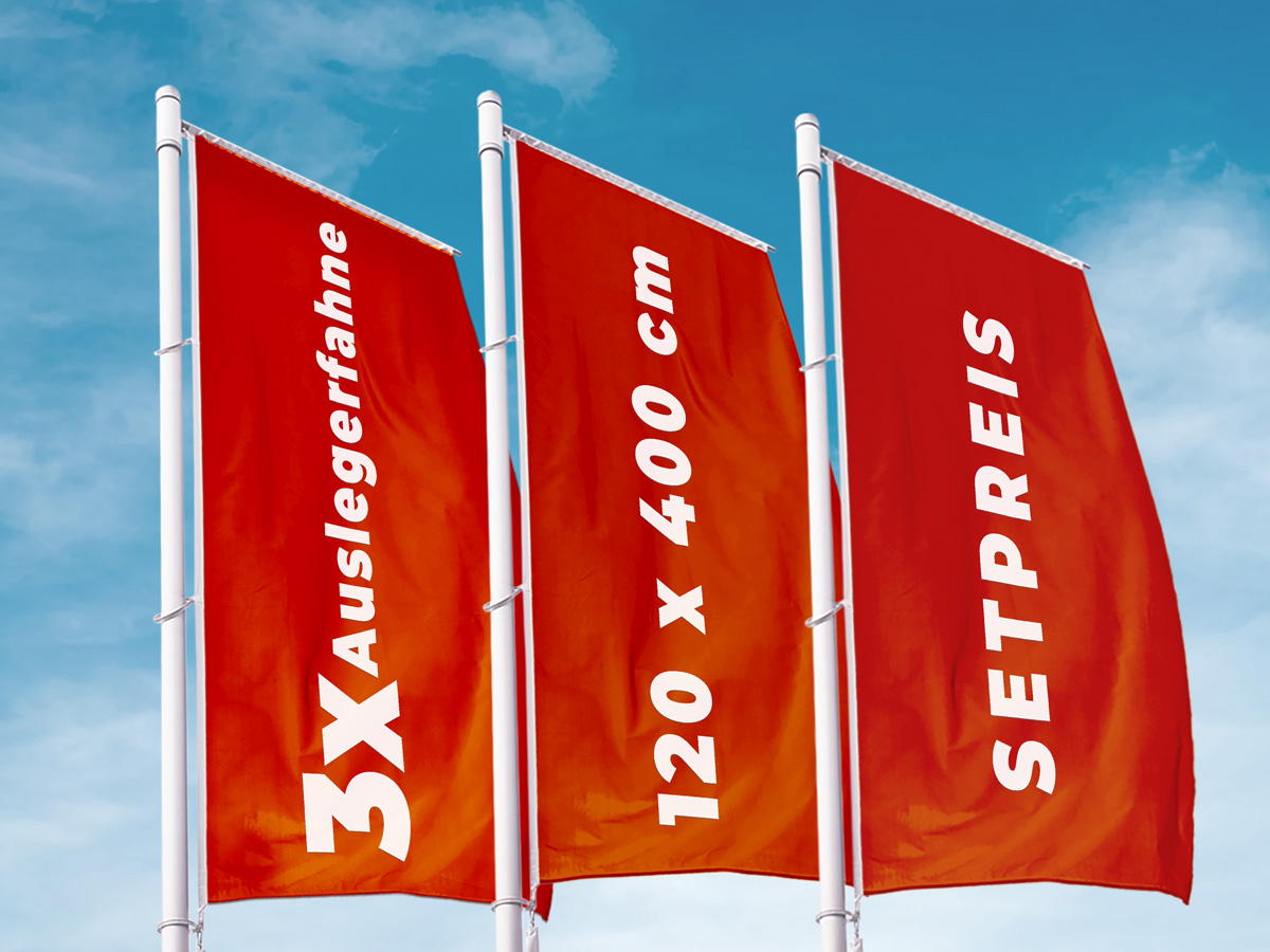 Auslegerfahne_Set_120_400cm 3 Auslegerfahnen in 120 x 400 cm im günstigen Setpreis - auch mehrere Motive sind möglich