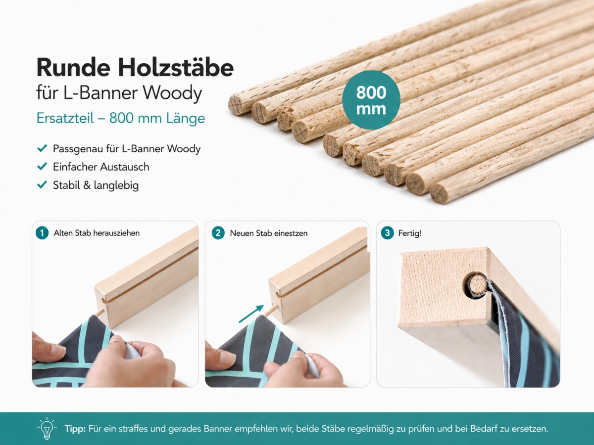 Holzstab-rund-L-Banner-80cm 10 Stück Runde Holzstäbe für L-Banner Woody