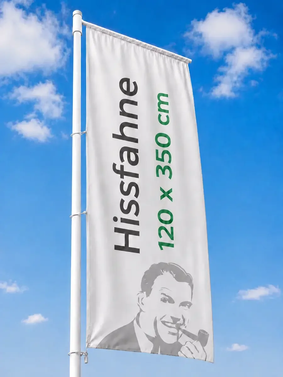 Hissfahne 120 x 350 cm am Fahnenmast Hissfahne 120 x 350 cm am Fahnenmast